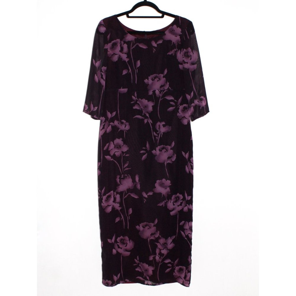 Vintage 90s Clifford & Wills Purple Floral Maxi Length Sheath Dress